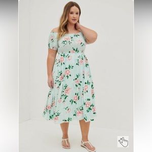 Torrid Midi Challis Off-Shoulder Dress Blue Floral - Size 2